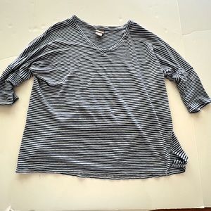 Chicos Linen Womens 1 Blue White Striped Short Sleeve Top V Neck Ladies …